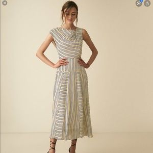 Reiss Raya Asymmetric Flowy Multi-Color Stripe Midi Dress NWT